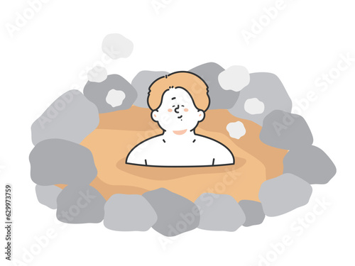温泉を楽しむ男性　イラスト
