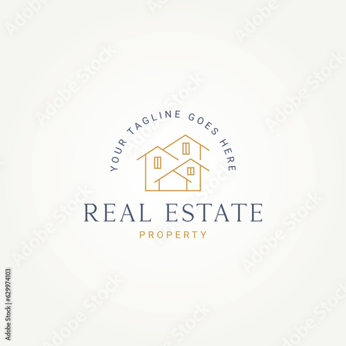 minimalist real estate line art icon logo template vector illustration design. simple modern architecture, construction, business company logo concept