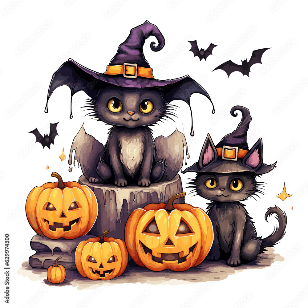 Halloween Pumpkin with a Cat, Generative AI Halloween Pumpkin with a Cat, Generative AI