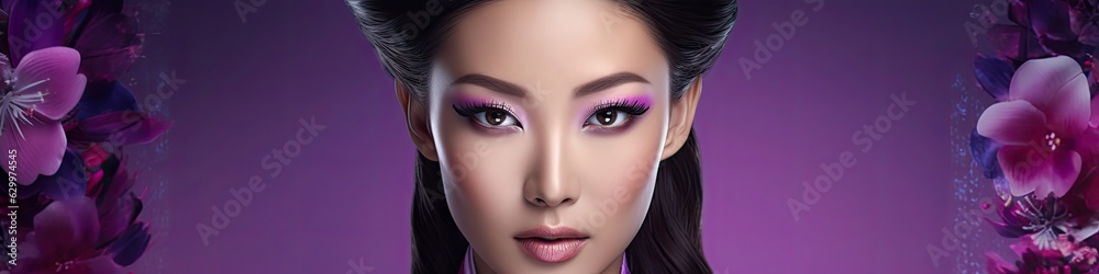Asian Woman Purple Stylish Design Backdrop With Copyspace Generative AI