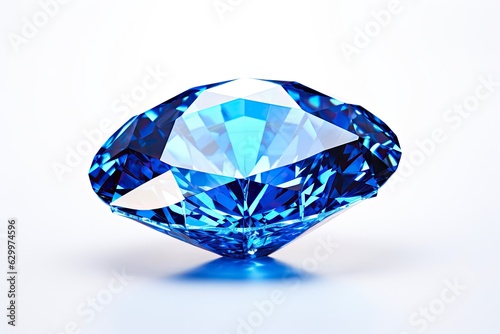 Blue Diamond Jewel Crystal. 3D Render of Sparkling Blue Diamond Isolated on White Background for Royalty Shine Jewellery Design: Generative AI