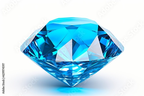 Blue Diamond Gem. Royalty and Shine of Blue Topaz and Sapphire Crystal isolated on White Background. 3D Rendering. Generative AI