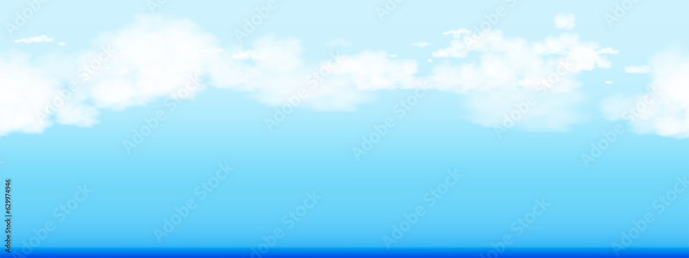 Fototapeta premium Morning Sky,Seamless Pattern Spring Sky Scape in blue by the Sea,Vector of nature cloud, sky in sunny day Summer,Wide Pattern Banner background for World environment day,Save the earth or Earth day