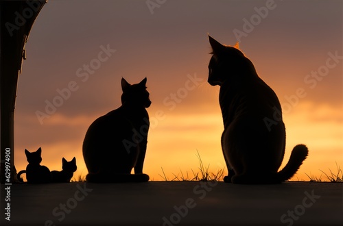 Silhouette of cat family