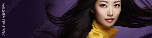 Asian Female Yellow Purple Fashion Clothing Background With Copyspace Generative AI