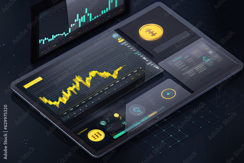 Business analysis of financial business. Tablet with graphics. Generative AI.