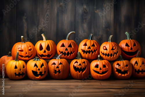 Background with a frame at the edges made out of halloween pumpkins