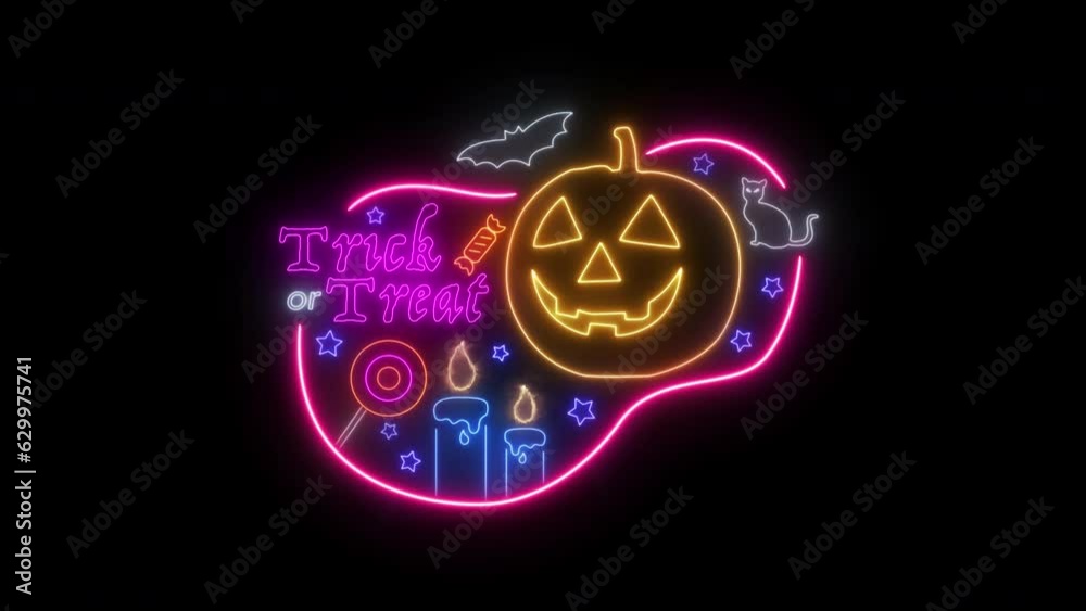 Glowing neon line of happy halloween party banner design isolated on transparent background. Trick or Treat. Bright signboard. Holiday concepts. 4K video motion graphic animation. Seamless Loop. Glowing neon line of happy halloween party banner design isolated on transparent background. Trick or Treat. Bright signboard. Holiday concepts. 4K video motion graphic animation. Seamless Loop.