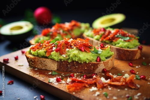 guacamole on toast with a sprinkle of red pepper flakes