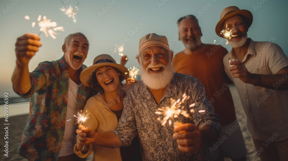 Obraz premium Group Of Friends Pensioners Cheerful , Bright photography , HD Background