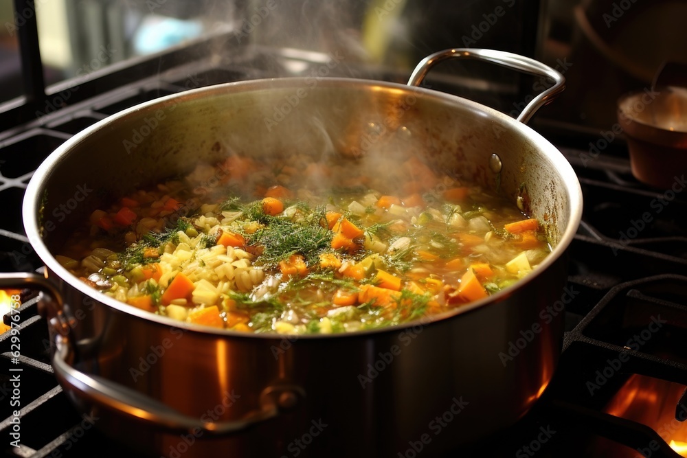 adding vegetable broth to simmering risotto mix