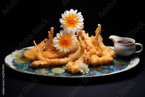 tempura arranged artistically on a platter