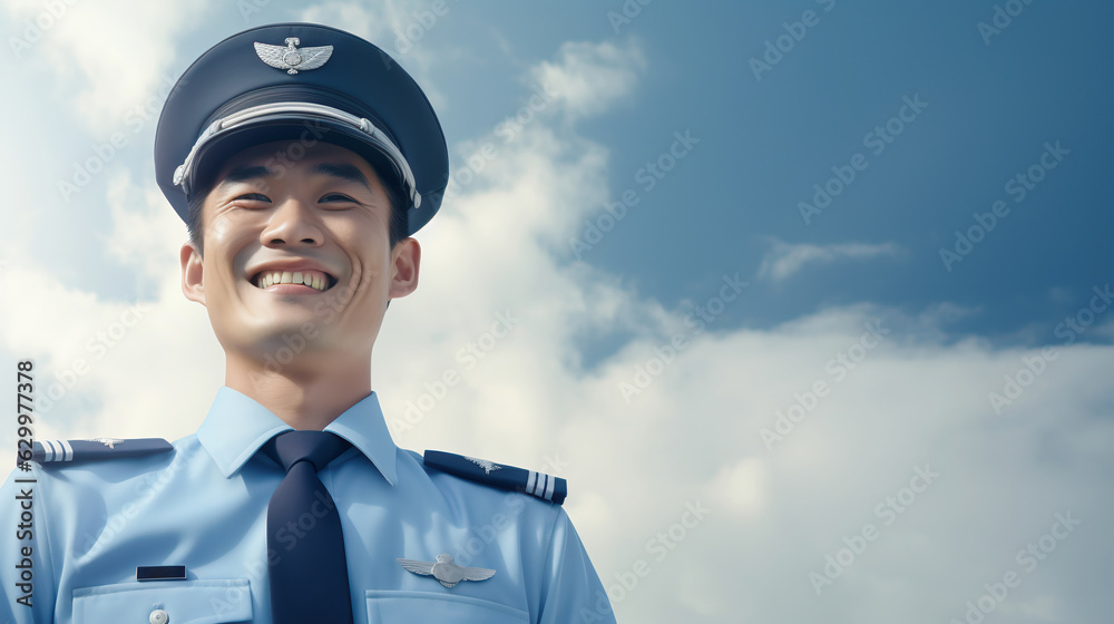 笑顔の警察官と青空 笑顔の警察官と青空