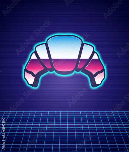 Retro style Croissant icon isolated futuristic landscape background. 80s fashion party. Vector