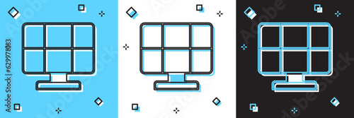 Set Solar energy panel icon isolated on blue and white, black background. Vector