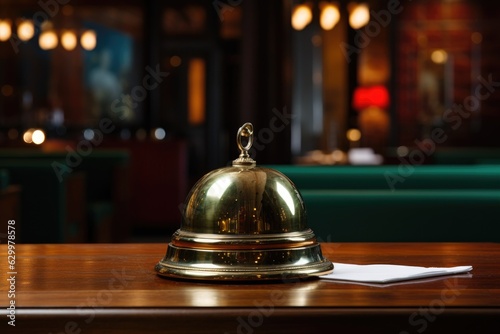 Hotel ring bell on counter desk at front reception.