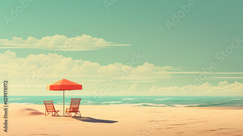 Drawing retro tropical beach summer background. Graphic illustration design. Generative ai.