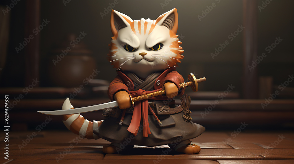 gato samurai Stock Illustration | Adobe Stock