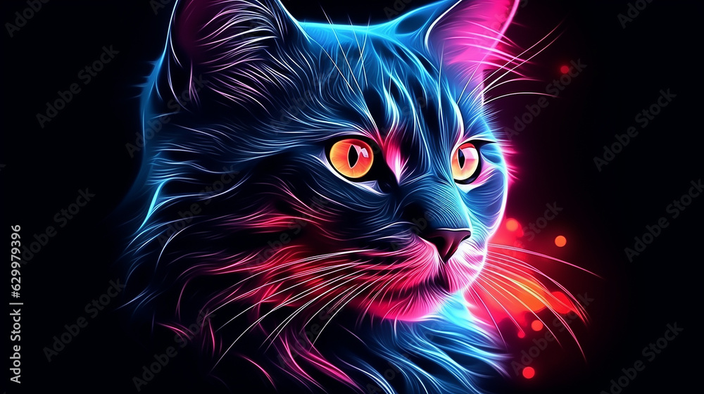 gato arte neon abstrata 