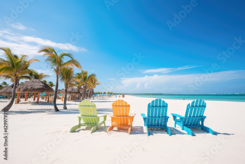 Sunbeds or beach chairs at paradise tropical resort at the sea or ocean coast