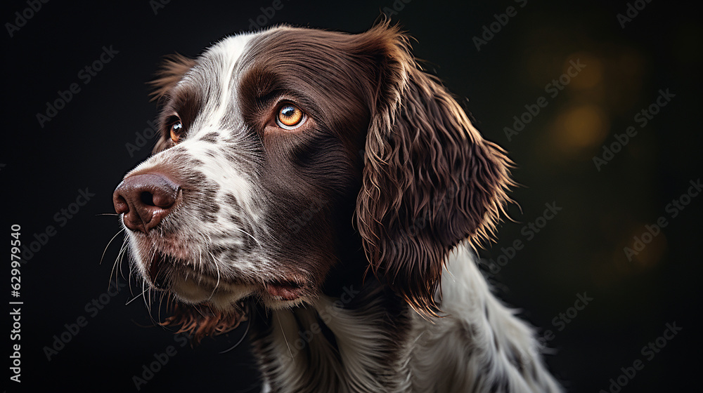 fotografia de close-up de cachorro com um fundo escuro