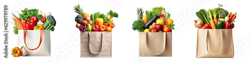 Fototapeta Set of Shopping bag with vegetables , isolated transparent background, PNG , Gen