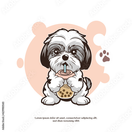 shih tzu dog drinking boba tea