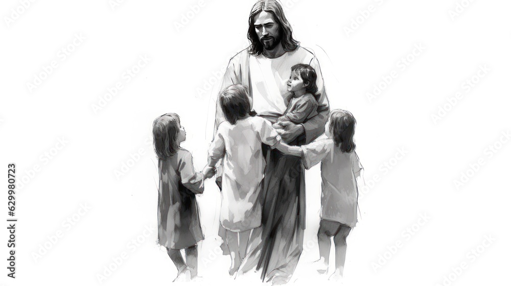 Pencil drawing of Jesus with Children
