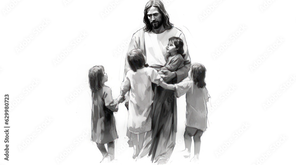 Pencil drawing of Jesus with Children Pencil drawing of Jesus with Children
