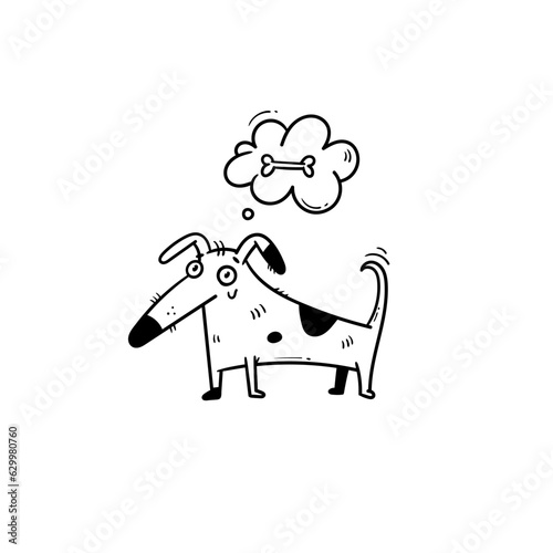 Card with cute cartoon dog. Funny puppy. Childrens illustration with cheerful pet. Vector colorful image.