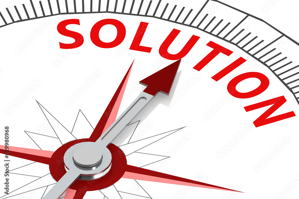Solution word on white compass Solution word on white compass