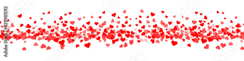 Love valentine background with red petals of hearts on isolated background. Vector banner, postcard, background.The 14th of February. Vector EPS 10