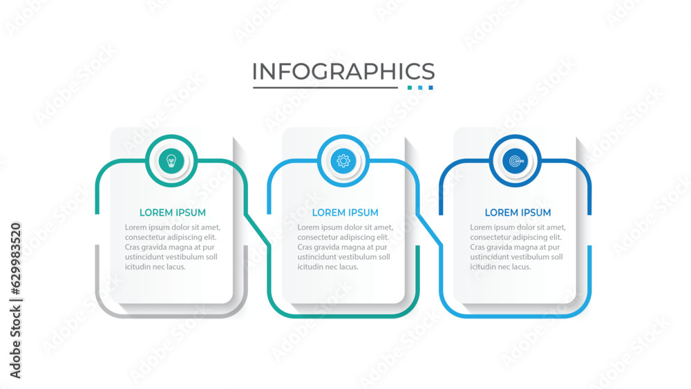 Naklejka premium Process business infographic thin line with square template design with icons and 3 options or steps