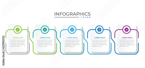 Process business infographic thin line with square template design with icons and 5 options or steps