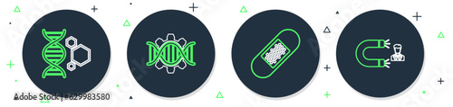 Set line Genetic engineering, Bandage plaster, and Customer attracting icon. Vector