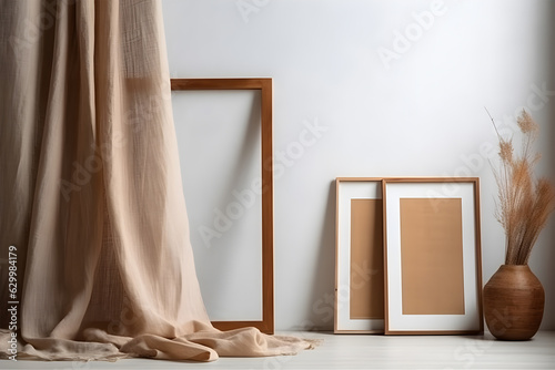 Autumn still life with curtain and frames