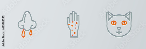 Set line Pet, Runny nose and Hand with psoriasis or eczema icon. Vector