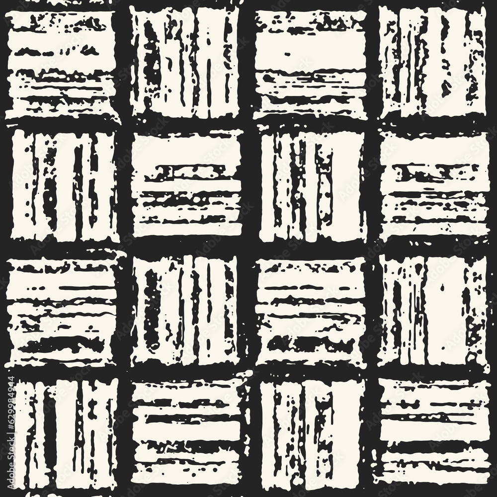 Monochrome Splattered Textured Tile Checked Pattern