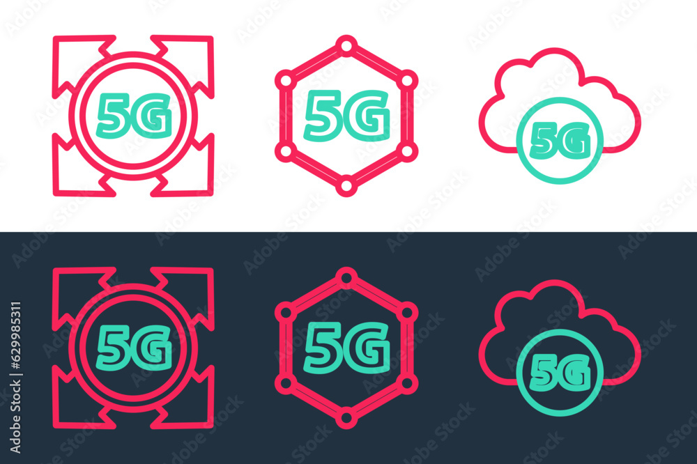 Set line Cloud 5G network, and icon. Vector Set line Cloud 5G network, and icon. Vector