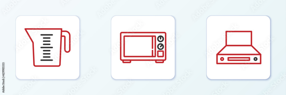 Set line Kitchen extractor fan, Measuring cup and Microwave oven icon. Vector Set line Kitchen extractor fan, Measuring cup and Microwave oven icon. Vector