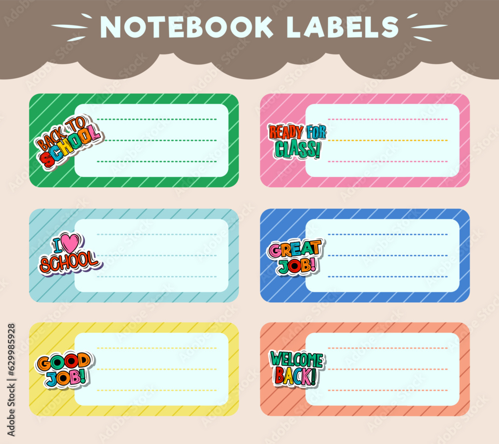Vector notebook labels. icons of school subjects. colorful vector ...
