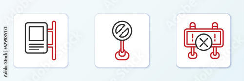 Set line Road barrier, traffic sign and Stop icon. Vector