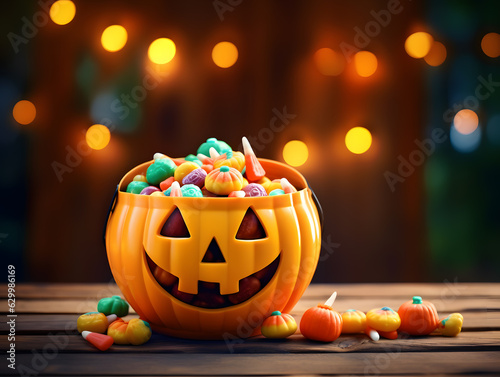 Trick or treat with sweet candies in a Halloween pumpkin bouquet, in a halloween celebration mood © Kedek Creative