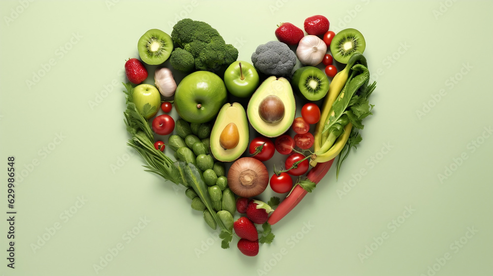 Fruits diet concept. Food photography of heart made from different fruits isolated, Of Green Red Healthy Foods - World Vegetarian Day Fruits diet concept. Food photography of heart made from different fruits isolated, Of Green Red Healthy Foods - World Vegetarian Day