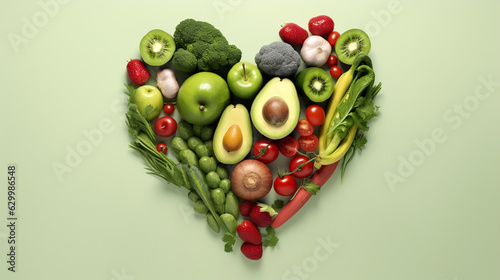 Fruits diet concept. Food photography of heart made from different fruits isolated, Of Green Red Healthy Foods - World Vegetarian Day