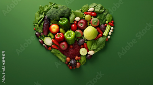 Fruits diet concept. Food photography of heart made from different fruits isolated, Of Green Red Healthy Foods - World Vegetarian Day