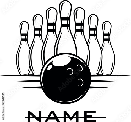 Fotografia, Obraz Set of vector vintage monochrome style bowling logo, icons and symbol