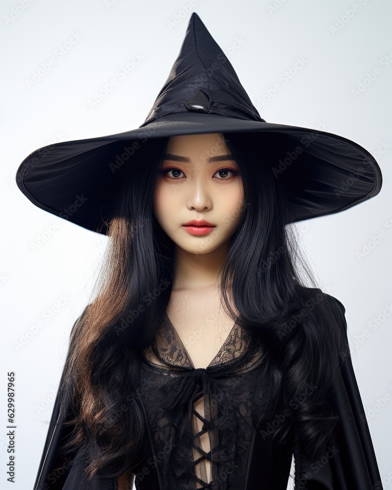 Beautiful young asian woman wearing Halloween outfit for Halloween celebration isolated on white background Beautiful young asian woman wearing Halloween outfit for Halloween celebration isolated on white background