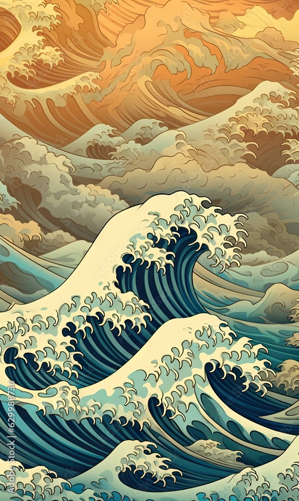 Ocean or Sea wave pattern in Japanese woodblock style. Ocean or Sea wave pattern in Japanese woodblock style.