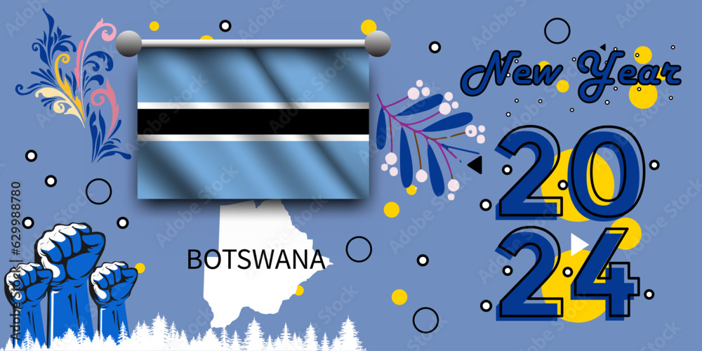 botswana flag and map fist raised. National Day or Independence Day